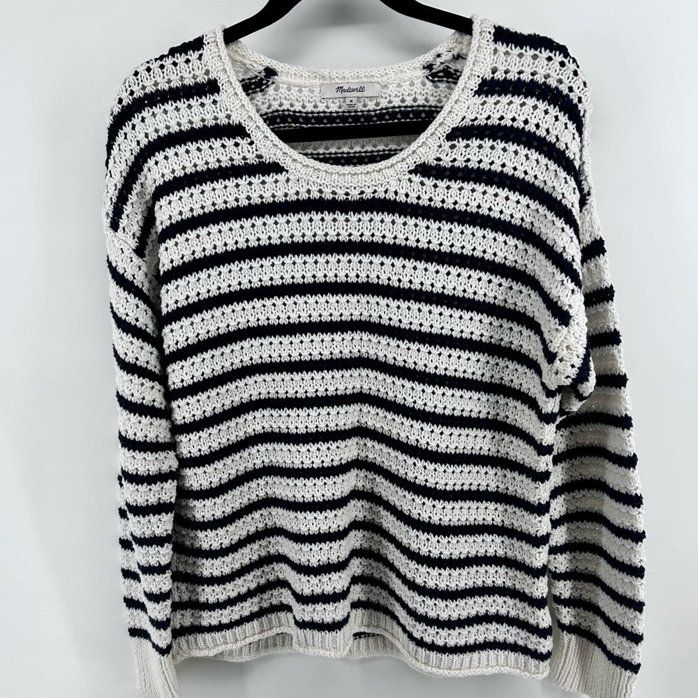 Madewell Austen Striped Open Knit Crewneck Sweater